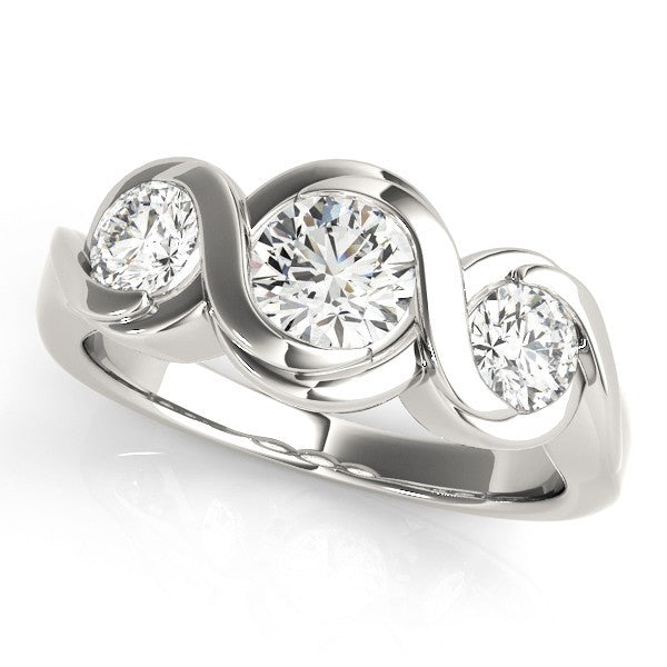 Silver ring with three diamonds on a white background
