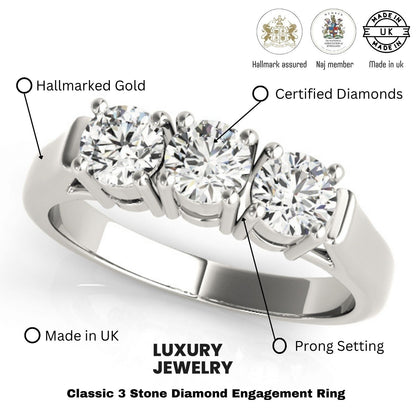 Lab Grown Round Diamond Trilogy Engagement Ring Platinum