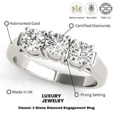 Lab Grown Round Diamond Trilogy Engagement Ring Platinum