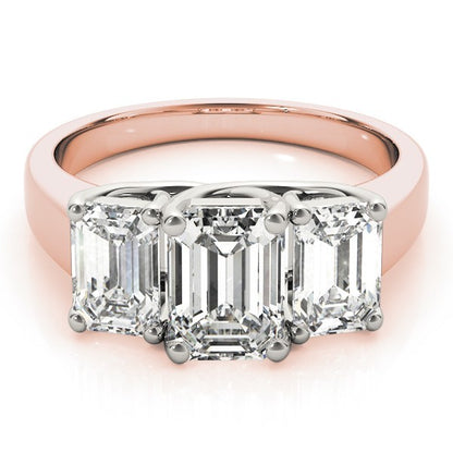 Lab Grown Emerald Cut Diamond Ring 18K Yellow Gold Trilogy Ring