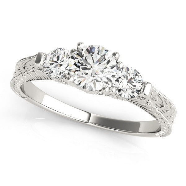 2.00Ct Lab Grown Round Diamond Milgrain 3 Stone Engagement Ring Platinum