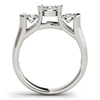 Lab Grown Round Diamond 3 Stone Engagement Ring Platinum -Bar Set