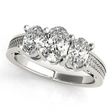Lab-Grown Oval Diamond 3 Stone Engagement Ring In 18K White Gold