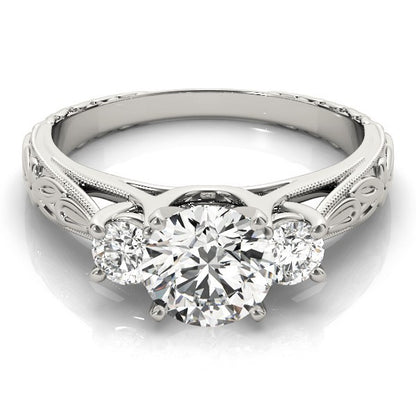 Lab Grown Round Diamond Art Designer 3 Stone Engagement Ring Platinum