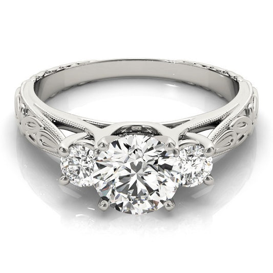 Lab Grown Round Diamond Art Designer 3 Stone Engagement Ring Platinum
