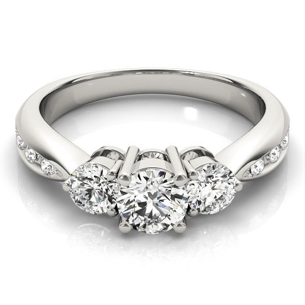 3 Stone Lab Grown Diamond Engagement Ring in Gold showcasing three brilliant round-cut diamonds in a stunning side stone design.