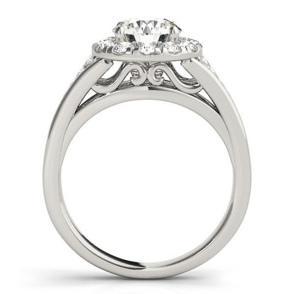 Lab Grown Round Diamond Halo Engagement Ring 18K White Gold
