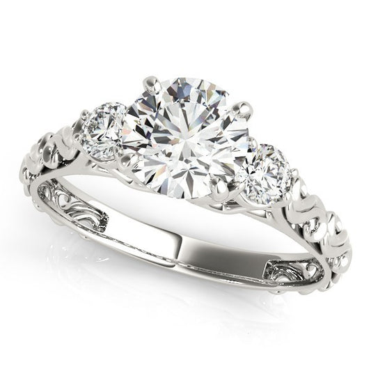 Lab Grown Round Diamond Designer 3 Stone Engagement Ring Platinum