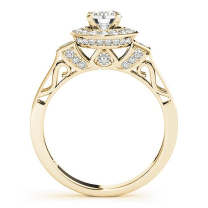 Lab Grown Round Diamond Halo Engagement Ring 18K White Gold