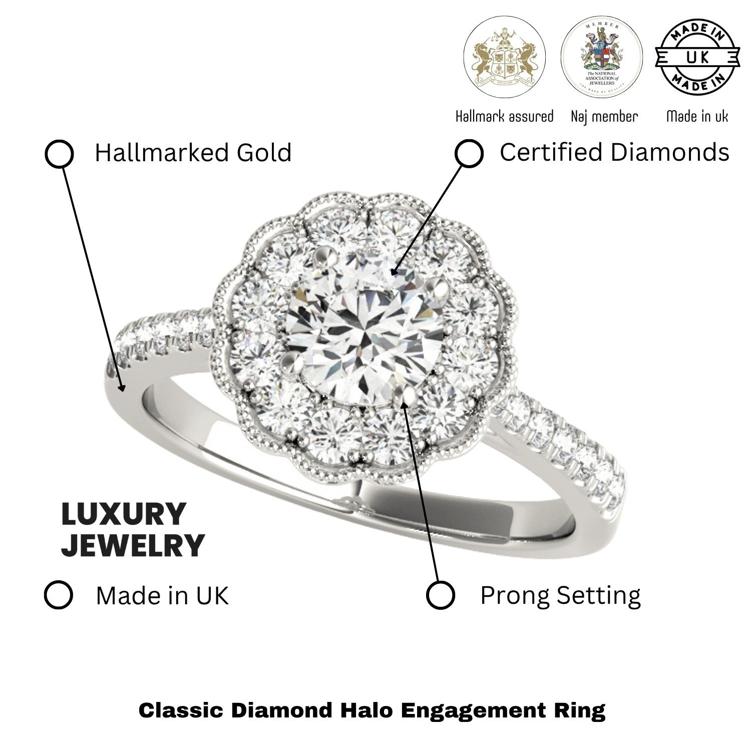 Lab Grown Round Diamond Halo Engagement Ring