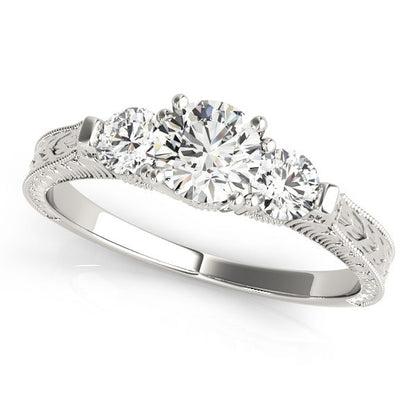 2.00Ct Lab Grown Round Diamond Milgrain 3 Stone Engagement Ring Platinum