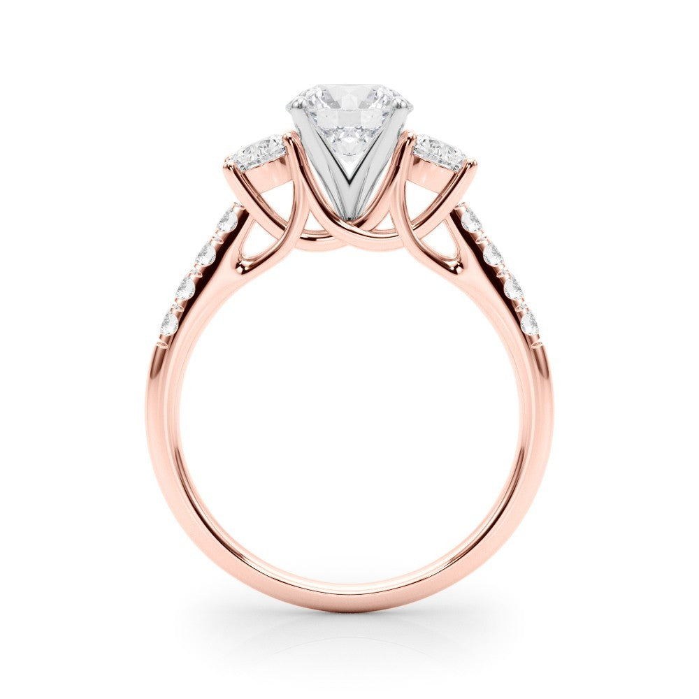 Rose gold ring with a diamond on a white background