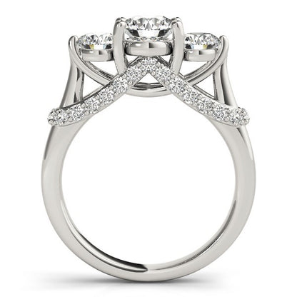 Silver ring with diamond accents on a white background