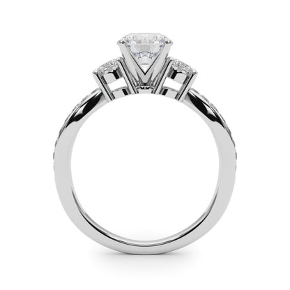 Diamond ring with three stone design on a white background