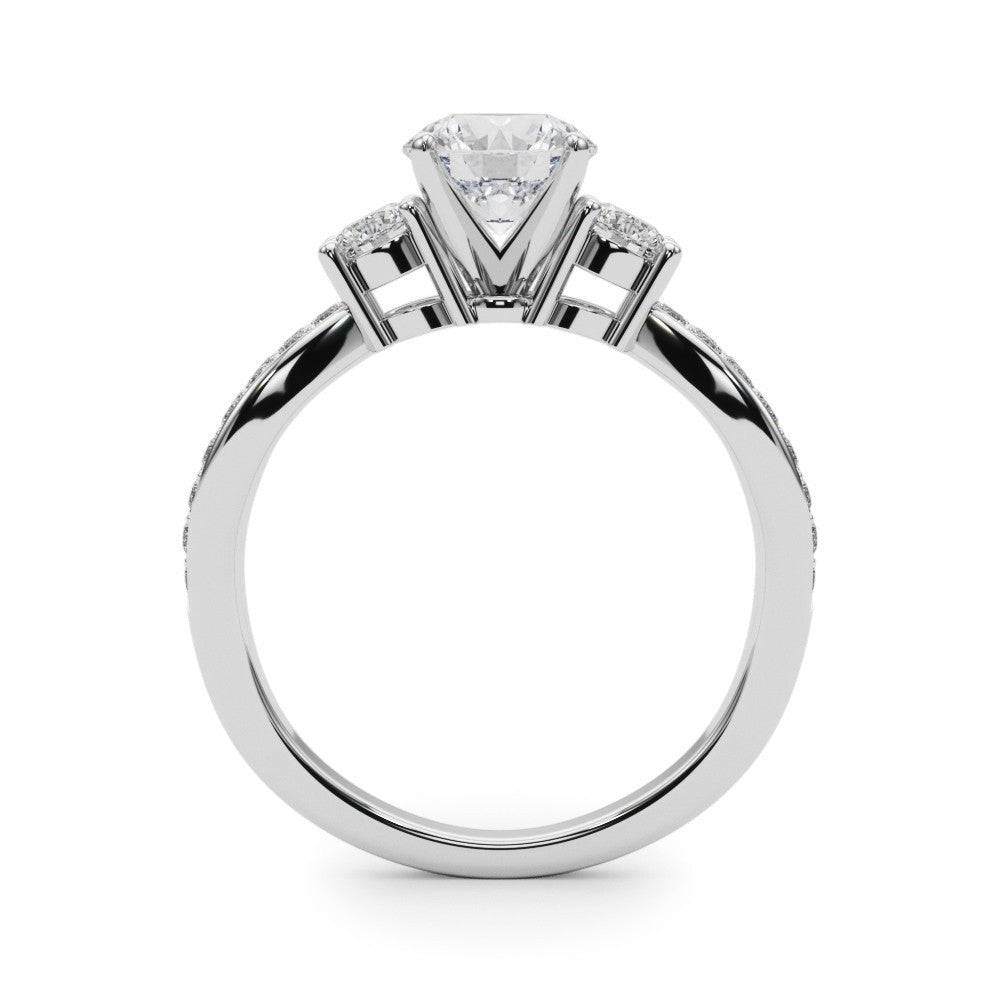 Diamond ring with three stone design on a white background