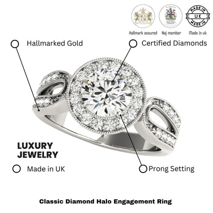 Lab Grown Round Diamond Halo Engagement Ring 