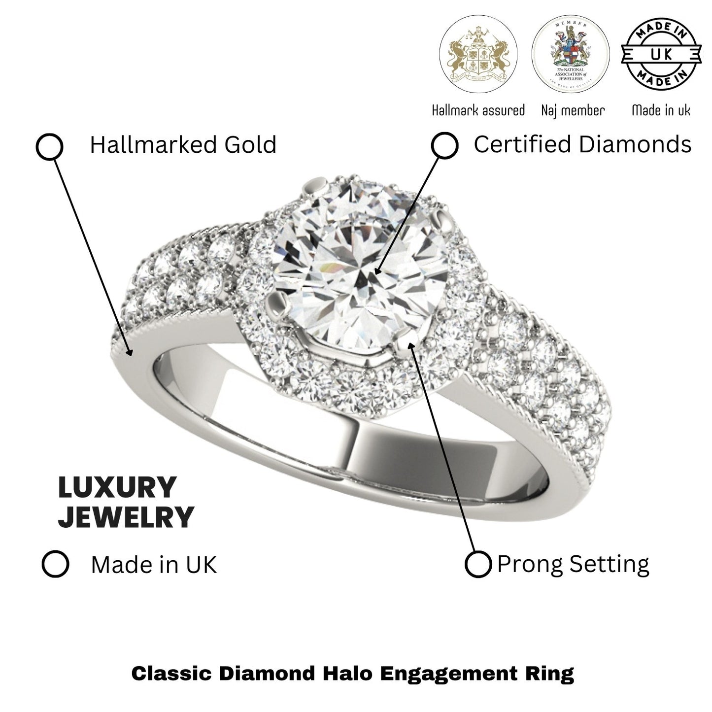 2.00Ct DE/VS Lab Grown Round Cut Diamond Halo Engagement Ring Platinum