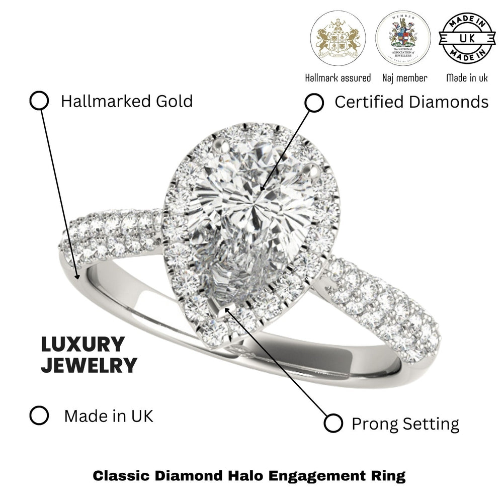 Lab Grown Pear Shape Diamond Halo Engagement Ring