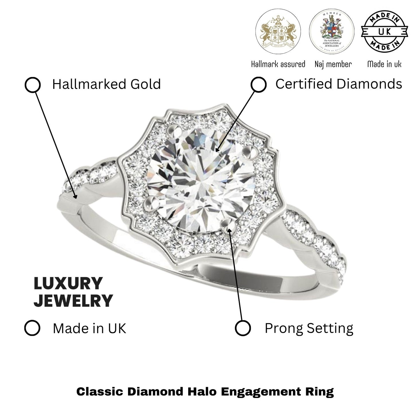 Lab Grown Round Diamond Halo Engagement Ring 