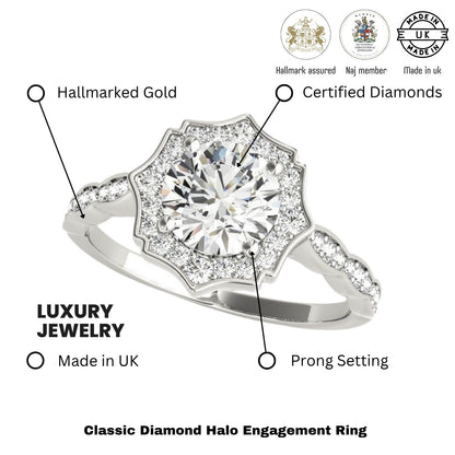 Lab Grown Round Diamond Halo Engagement Ring 
