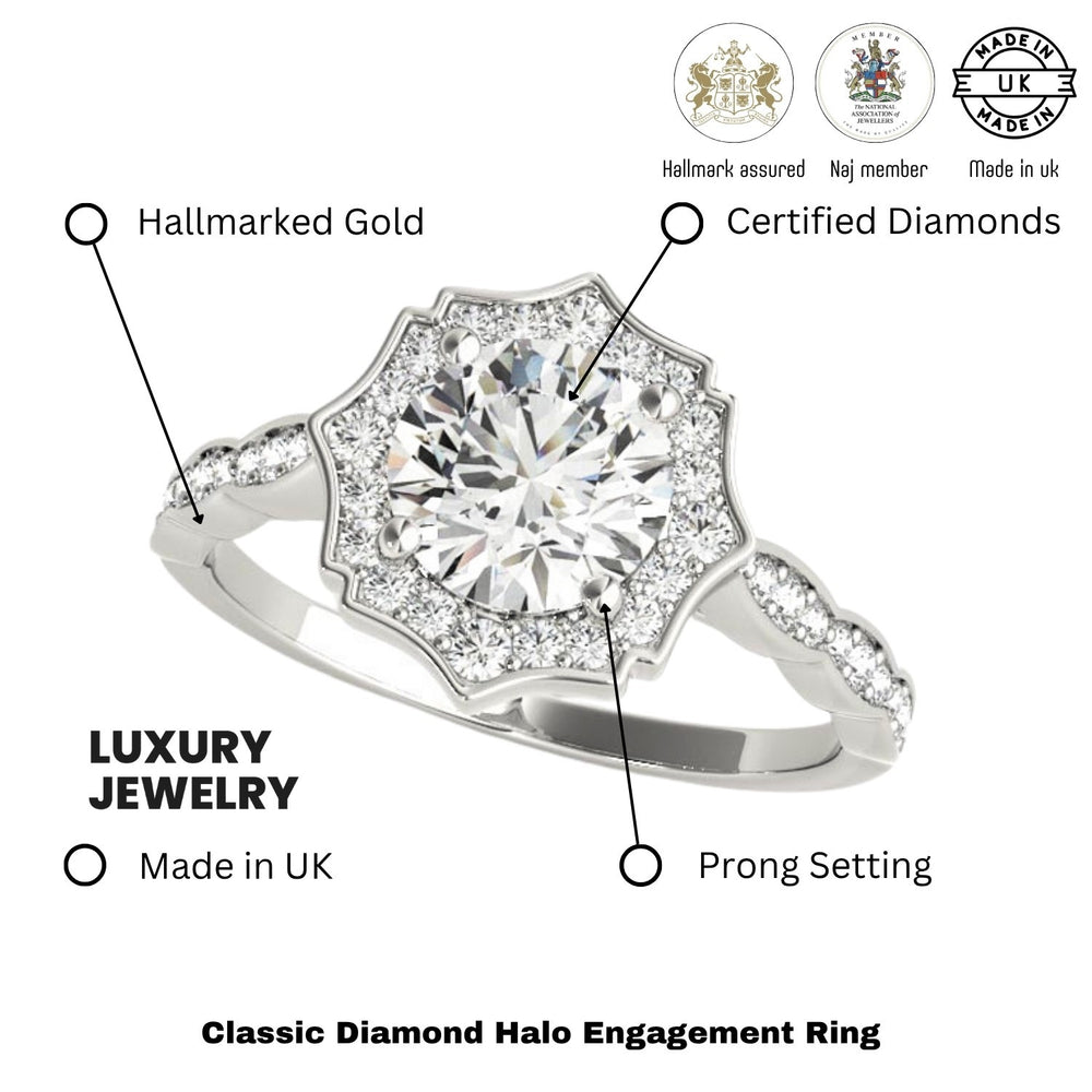 Lab Grown Round Diamond Halo Engagement Ring 