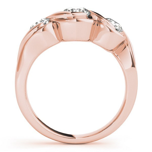 Rose gold ring with diamonds on a white background