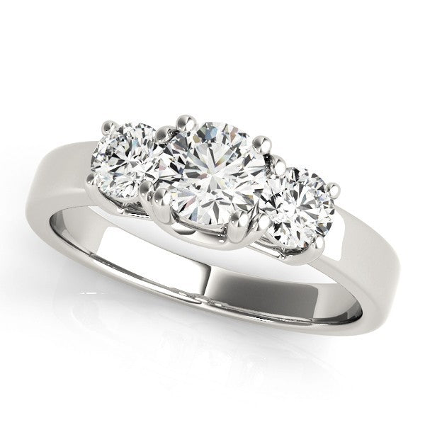 3 Stone Lab Grown Diamond Engagement Ring featuring a round centre diamond and two side diamonds in a sleek setting.