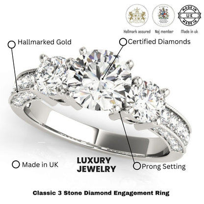 Lab Grown Round Diamond Trilogy Engagement Ring Platinum 2CT DE/VS