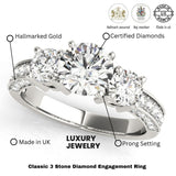 Lab Grown Round Diamond Trilogy Engagement Ring Platinum 2CT DE/VS