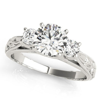 Lab Grown Round Diamond Art Designer 3 Stone Engagement Ring Platinum