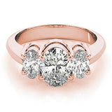 Lab-Grown Oval Diamond 3 Stone Engagement Ring – 18K Rose Gold