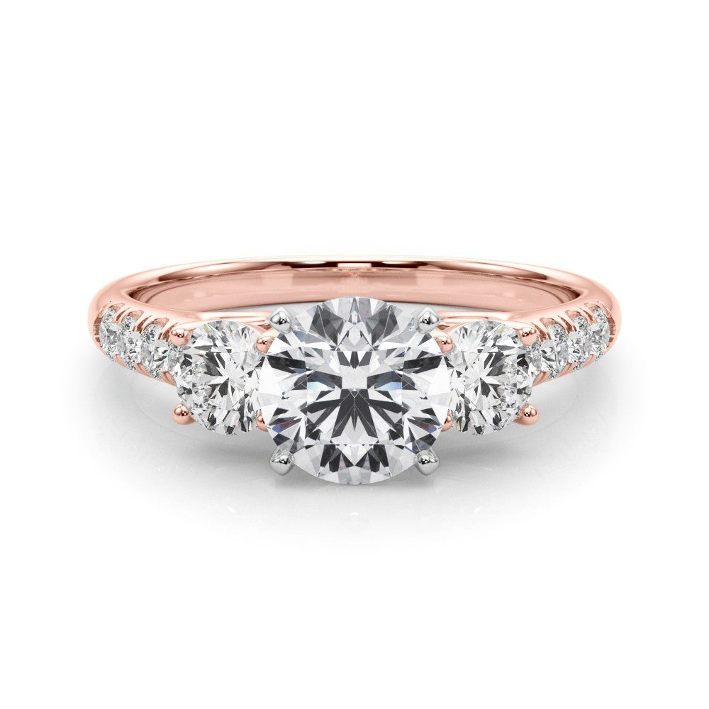 Rose gold ring with a diamond on a white background
