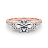 Rose gold ring with a diamond on a white background