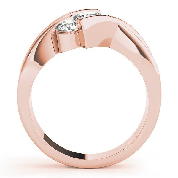 Rose gold ring with a diamond on a white background