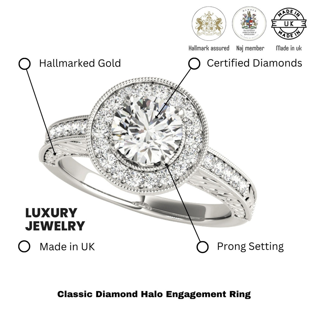 Lab Grown Round Cut Diamond Halo Engagement Ring 