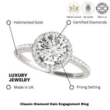 2.00 Carat DE/VS Lab Grown Round Diamond Halo Engagement Ring 18K White Gold