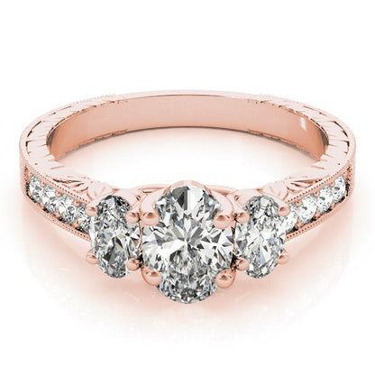 Lab Grown Oval Cut Diamond Trilogy Engagement Ring Platinum In 2.00ct DE/VS
