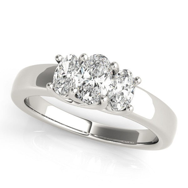 Lab-Grown Oval Cut Diamond Trilogy Engagement Ring 18K White Gold