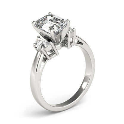 Lab-Grown Emerald Cut Diamond Trilogy Engagement Ring 18K White Gold