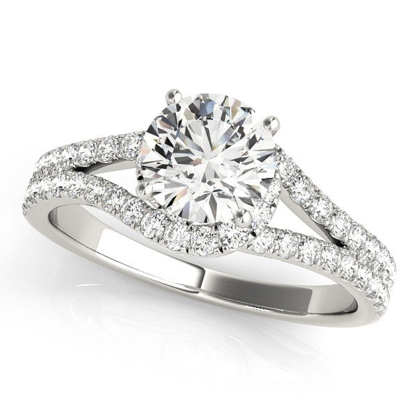 Lab Grown Round Diamond Halo Engagement Ring 18K White Gold
