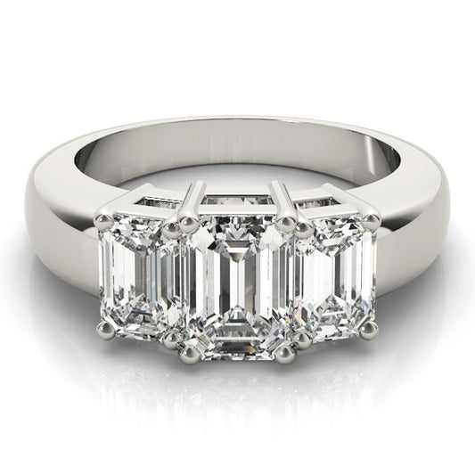 Lab Grown Emerald Cut Diamond Ring 18K Yellow Gold 3 Stone Ring