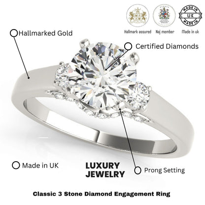 Round Cut Lab Diamond Trilogy Engagement Ring Platinum