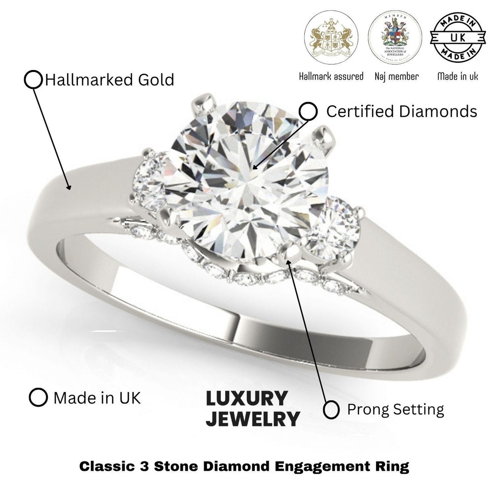 Round Cut Lab Diamond Trilogy Engagement Ring Platinum