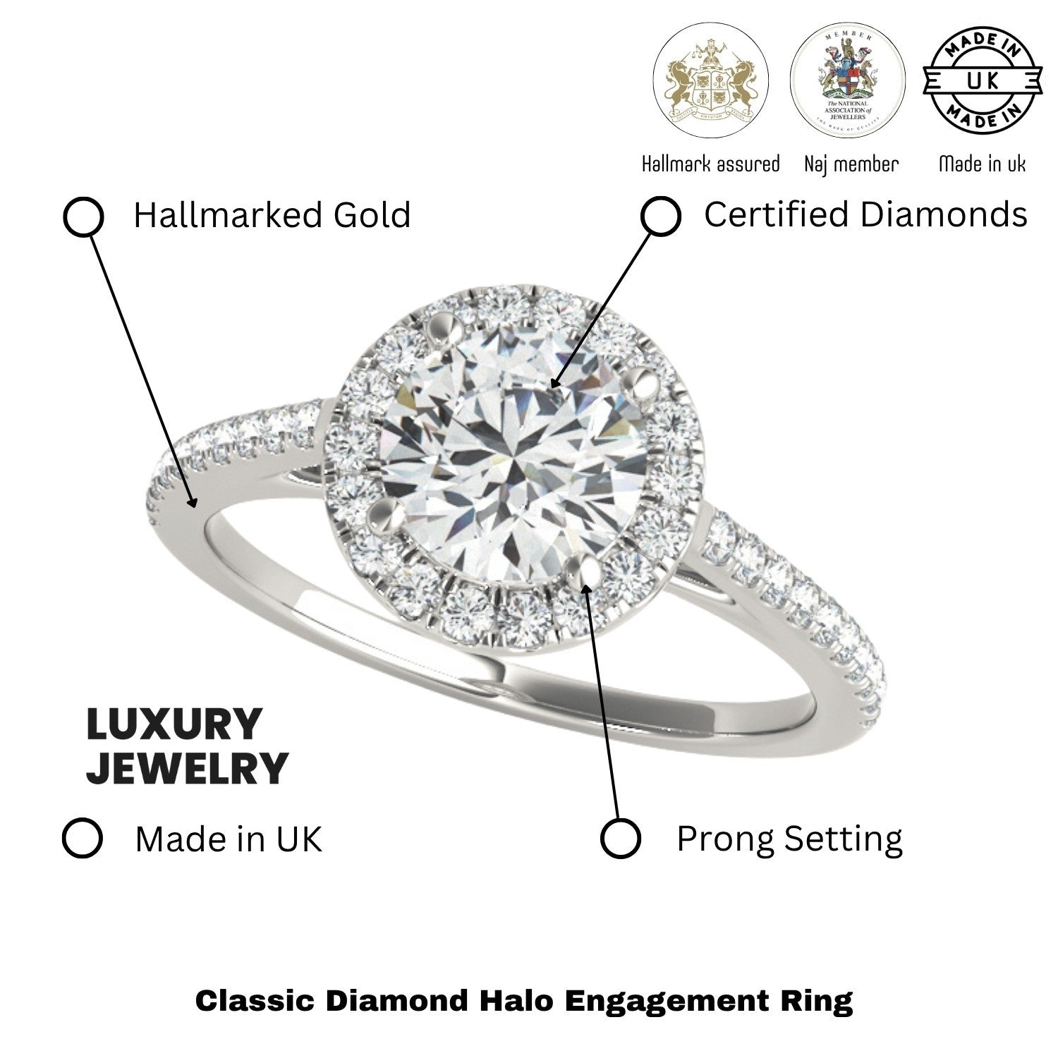 Lab Grown Round Diamond Halo Engagement Ring