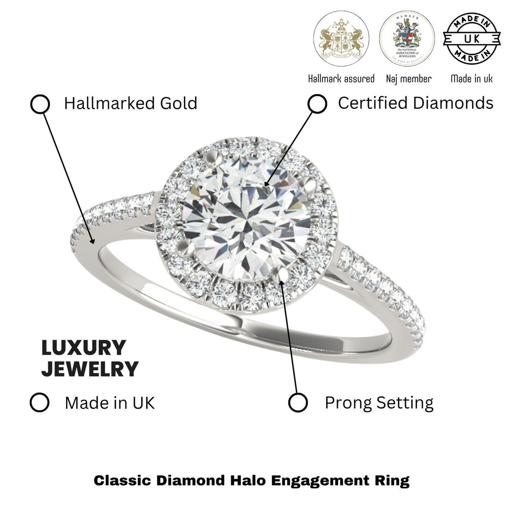 Lab Grown Round Diamond Halo Engagement Ring