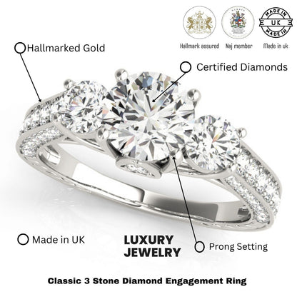 2.00Ct Lab Grown Round Diamond Trilogy Engagement Ring Platinum