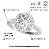 2.00Ct DE/VS Lab Grown Round Diamond Halo Engagement Ring 18K White Gold