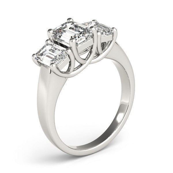 Lab Grown Emerald Cut Diamond Ring 18K Yellow Gold Trilogy Ring