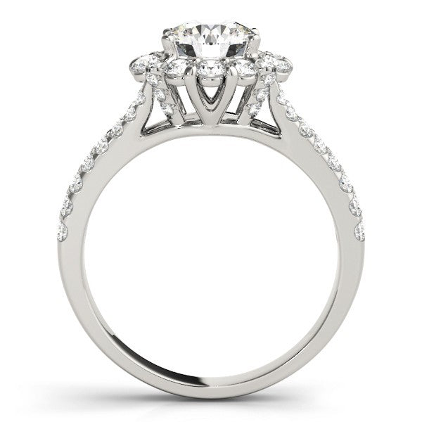Lab Grown Round Diamond Halo Engagement Ring 18K White Gold