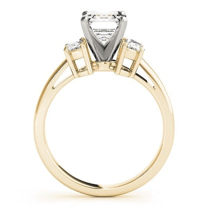 Lab-Grown Emerald Cut Diamond Trilogy Engagement Ring 18K White Gold